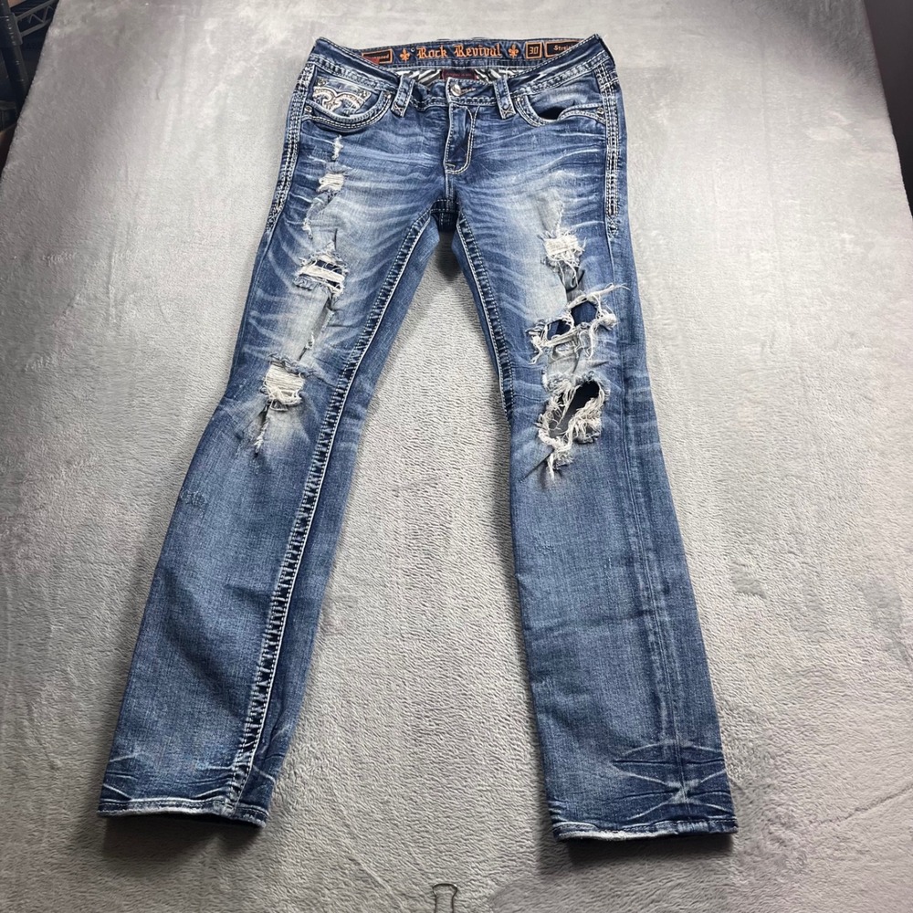Rock Revival Rosewood Straight Leg Distressed‎ Jeans Women 30 Medium Wash Denim